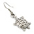 Silver Tone Etched Turtle Drop Earrings In Silver Tone - 40mm L - view 4