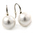 12mm Bridal/ Wedding Lustrous White Round Pearl Style Earrings In Silver Tone - 24mm L - view 1