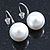 12mm Bridal/ Wedding Lustrous White Round Pearl Style Earrings In Silver Tone - 24mm L - view 3