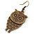 Bronze Tone Owl Drop Earrings - 50mm L - view 6