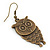 Bronze Tone Owl Drop Earrings - 50mm L - view 4