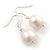 11mm Bridal/ Prom Off Round White Freshwater Pearl Drop Earrings 925 Sterling Silver - 30mm L - view 6