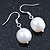 11mm Bridal/ Prom Off Round White Freshwater Pearl Drop Earrings 925 Sterling Silver - 30mm L - view 8