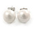 10mm White Round Glass Pearl Stud Earrings 925 Sterling Silver - view 7