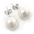 10mm White Round Glass Pearl Stud Earrings 925 Sterling Silver - view 2