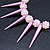 Oversized Slim Pink Spikes, Disko Balls Hoop Earrings In Silver Tone - 10cm L - view 4