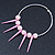 Oversized Slim Pink Spikes, Disko Balls Hoop Earrings In Silver Tone - 10cm L - view 3