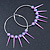 Oversized Slim Purple Spikes, Disko Balls Hoop Earrings In Silver Tone - 10cm L