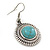 Vintage Inspired Round, Hammered Turquoise Drop Earrings In Antique Silver Tone - 45mm L - view 3