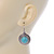 Vintage Inspired Round, Hammered Turquoise Drop Earrings In Antique Silver Tone - 45mm L - view 5