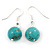 12mm Turquoise Bead Drop Earrings In Silver Tone - 30mm L