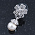 Bridal/ Wedding/ Prom Silver Tone Clear Crystal, 9mm Simulated Pearl Flower Drop Earrings - 30mm L - view 5