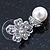 Bridal/ Wedding/ Prom Silver Tone Clear Crystal, 9mm Simulated Pearl Flower Drop Earrings - 30mm L - view 7