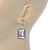 Clear CZ Square Drop Earrings With Leverback Closure In Rhodium Plating - 35mm L - view 3