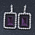 Deep Purple/ Clear CZ Square Drop Earrings With Leverback Closure In Rhodium Plating - 35mm L - view 8