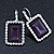 Deep Purple/ Clear CZ Square Drop Earrings With Leverback Closure In Rhodium Plating - 35mm L - view 9