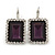 Deep Purple/ Clear CZ Square Drop Earrings With Leverback Closure In Rhodium Plating - 35mm L - view 7