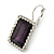 Deep Purple/ Clear CZ Square Drop Earrings With Leverback Closure In Rhodium Plating - 35mm L - view 4