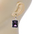 Deep Purple/ Clear CZ Square Drop Earrings With Leverback Closure In Rhodium Plating - 35mm L - view 3