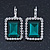 Emerald Green/ Clear CZ Square Drop Earrings With Leverback Closure In Rhodium Plating - 35mm L - view 9