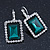 Emerald Green/ Clear CZ Square Drop Earrings With Leverback Closure In Rhodium Plating - 35mm L - view 8