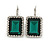 Emerald Green/ Clear CZ Square Drop Earrings With Leverback Closure In Rhodium Plating - 35mm L - view 10