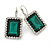 Emerald Green/ Clear CZ Square Drop Earrings With Leverback Closure In Rhodium Plating - 35mm L