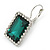 Emerald Green/ Clear CZ Square Drop Earrings With Leverback Closure In Rhodium Plating - 35mm L - view 7