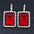 Ruby Red/ Clear CZ Square Drop Earrings With Leverback Closure In Rhodium Plating - 35mm L - view 4