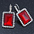 Ruby Red/ Clear CZ Square Drop Earrings With Leverback Closure In Rhodium Plating - 35mm L - view 9