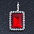 Ruby Red/ Clear CZ Square Drop Earrings With Leverback Closure In Rhodium Plating - 35mm L - view 10