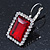 Ruby Red/ Clear CZ Square Drop Earrings With Leverback Closure In Rhodium Plating - 35mm L - view 8