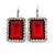 Ruby Red/ Clear CZ Square Drop Earrings With Leverback Closure In Rhodium Plating - 35mm L - view 12