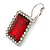 Ruby Red/ Clear CZ Square Drop Earrings With Leverback Closure In Rhodium Plating - 35mm L - view 5