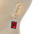 Ruby Red/ Clear CZ Square Drop Earrings With Leverback Closure In Rhodium Plating - 35mm L - view 3