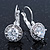 Classic Clear CZ Round Drop Earrings With Leverback Closure In Rhodium Plating - 23mm L