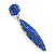 Sapphire Blue Austrian Crystal Leaf Drop Earrings In Rhodium Plating - 65mm L - view 5