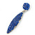 Sapphire Blue Austrian Crystal Leaf Drop Earrings In Rhodium Plating - 65mm L - view 7