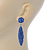 Sapphire Blue Austrian Crystal Leaf Drop Earrings In Rhodium Plating - 65mm L - view 3