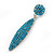 Teal Blue Austrian Crystal Leaf Drop Earrings In Rhodium Plating - 65mm L - view 9