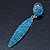 Teal Blue Austrian Crystal Leaf Drop Earrings In Rhodium Plating - 65mm L - view 6
