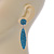 Teal Blue Austrian Crystal Leaf Drop Earrings In Rhodium Plating - 65mm L - view 4