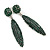 Green Austrian Crystal Leaf Drop Earrings In Rhodium Plating - 65mm L - view 4