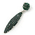 Green Austrian Crystal Leaf Drop Earrings In Rhodium Plating - 65mm L - view 5