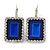 Dark Blue/ Clear CZ Square Drop Earrings With Leverback Closure In Rhodium Plating - 35mm L - view 8