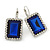 Dark Blue/ Clear CZ Square Drop Earrings With Leverback Closure In Rhodium Plating - 35mm L - view 1