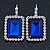 Dark Blue/ Clear CZ Square Drop Earrings With Leverback Closure In Rhodium Plating - 35mm L - view 10