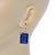 Dark Blue/ Clear CZ Square Drop Earrings With Leverback Closure In Rhodium Plating - 35mm L - view 4