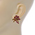 Vintage Inspired Fuchsia Crystal Rose Stud Earrings In Gold Tone - 25mm L - view 3