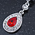 Bridal/ Wedding/ Prom Red/ Clear CZ Teardrop Earrings In Rhodium Plating - 50mm L - view 9